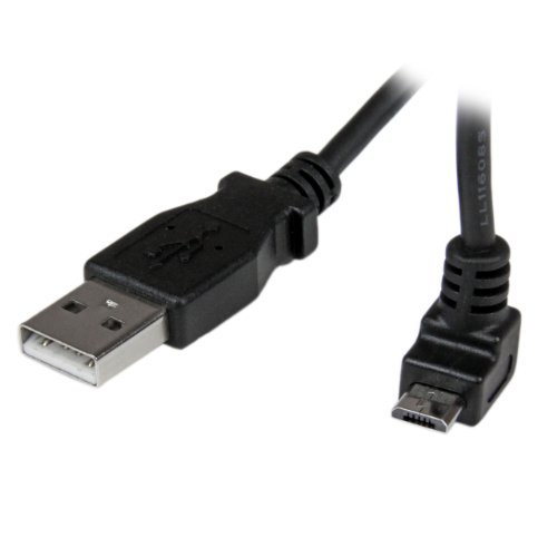 Product Cover StarTech.com 1m Micro USB Cable Cord - A to Up Angle Micro B - Up Angled Micro USB Cable - 1x USB A (M), 1x USB Micro B (M) - Black (USBAUB1MU)