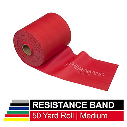 Product Cover TheraBand Resistance Band 50 Yard Roll, Medium Red Non-Latex Professional Elastic Bands for Upper & Lower Body Exercise, Physical Therapy, Pilates, Rehab, Dispenser Box, Beginner Level 3