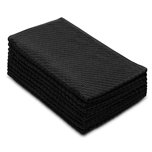 Product Cover Cotton Craft - 8 Pack - Euro Cafe Waffle Weave Terry Kitchen Towels - 16x28 Inches -Black - 400 GSM Quality - 100% Ringspun 2 Ply Cotton - Highly Absorbent Low Lint - Multi Purpose