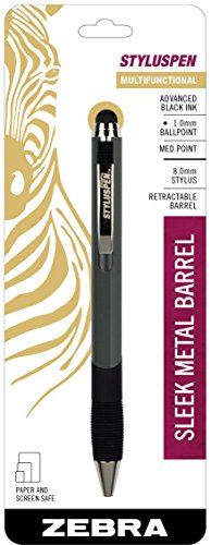 Product Cover Zebra StylusPen Retractable Ballpoint Pen, Medium Point, 1.0mm, Black Ink, Slate Grey Barrel, 1-Count