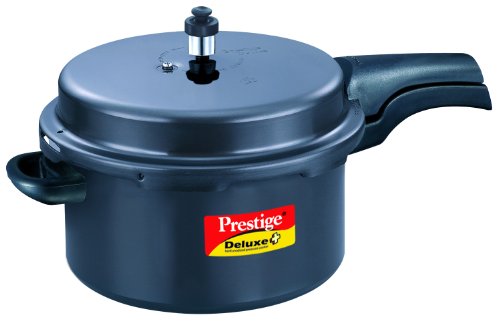 Product Cover Prestige Deluxe Plus Induction Base Hard Anodized Pressure Cooker, 7.5 litres, Black