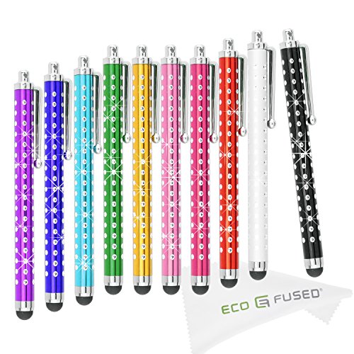 Product Cover Eco-Fused 10 Pack Bling Metal Stylus Pens - Universal - Compatible with All Capacitive Touchscreen Devices - for iPad, iPhone, Samsung Phones and Tablets, All Android Phones and Tablets and More