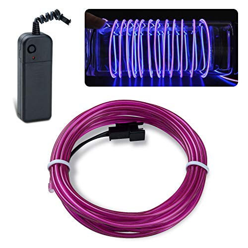 Product Cover Lychee Neon Glowing Strobing Electroluminescent Light El Wire w/Battery Pack for Parties, Halloween Decoration (Purple, 15ft)
