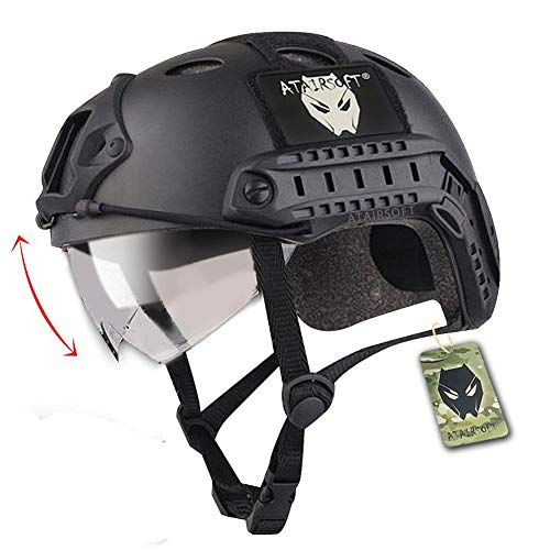 Product Cover ATAIRSOFT PJ Type Tactical Multifunctional Fast Helmet with Visor Goggles Version Black