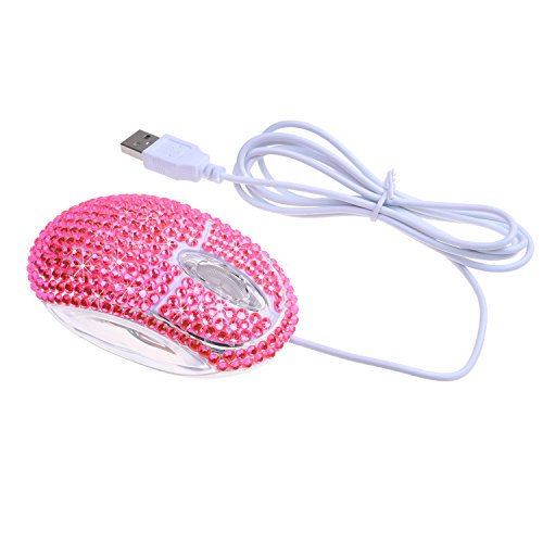 Product Cover Eco-Fused USB Optical Computer Mouse with Crystal Bling Rhinestone Design with Retail Packaging (Pink Rhinestones)