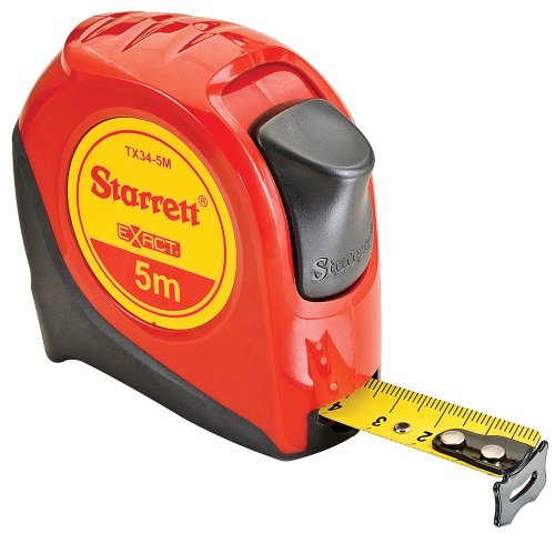 Product Cover Starrett Exact KTX34-5M-N ABS Plastic Case Red Measuring Pocket Tape, Metric Graduation Style, 5m Length, 19mm Width, 1mm Graduation Interval