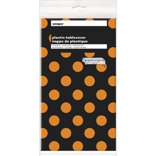 Product Cover Orange & Black Polka Dot Halloween Plastic Tablecloth, 108