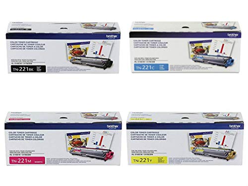 Product Cover Brother Genuine TN221BK, TN221C, TN221M, TN221Y Color Laser Black, Cyan, Magenta and Yellow Toner Cartridge Set