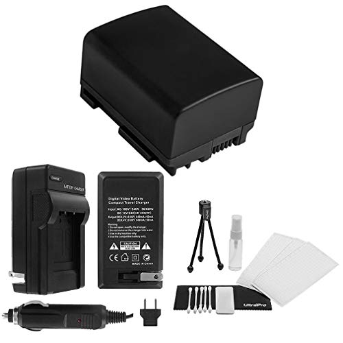 Product Cover UltraPro BP-808 High-Capacity Replacement Battery with Rapid Travel Charger for Canon FS10 FS11 FS100 FS21 FS22 XA10. Also Includes: Camera Cleaning Kit, Camera Screen Protector, Mini Travel Tripod