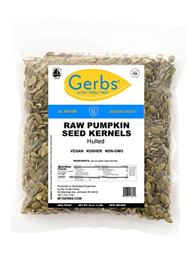 Product Cover Raw Pumpkin Seed Kernels by Gerbs - 2 LBS - Top 11 Food Allergen Free & Non GMO - Vegan & Kosher Certified - Premium Grade AA Shelled Pepitas - Country of Origin Mexico