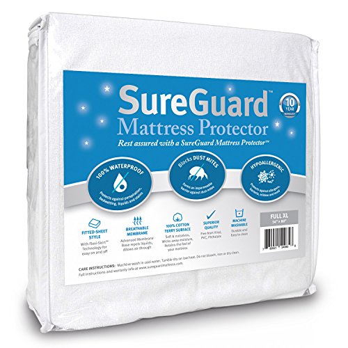 Product Cover SureGuard Full Extra Long (XL) Mattress Protector - 100% Waterproof, Hypoallergenic - Premium Fitted Cotton Terry Cover - 10 Year Warranty
