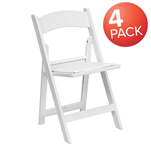 Product Cover Flash Furniture 4 Pk. HERCULES Series 1000 lb. Capacity White Resin Folding Chair with White Vinyl Padded Seat, 4-LE-L-1-WHITE-GG