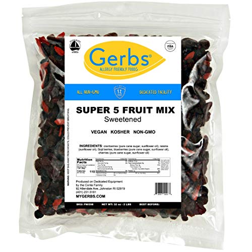 Product Cover Dried Goji Berries, Cherries, Blueberries, Cranberries & Raisins Fruit Mix by Gerbs - 2 LBS - Unsulfured - Top 11 Allergen Free & Non GMO
