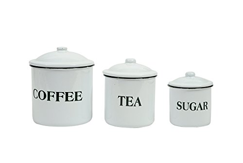 Product Cover Creative Co-op Metal Containers with Lids, Coffee, Tea, Sugar (Set of 3 Sizes/Designs) Food Storage, White