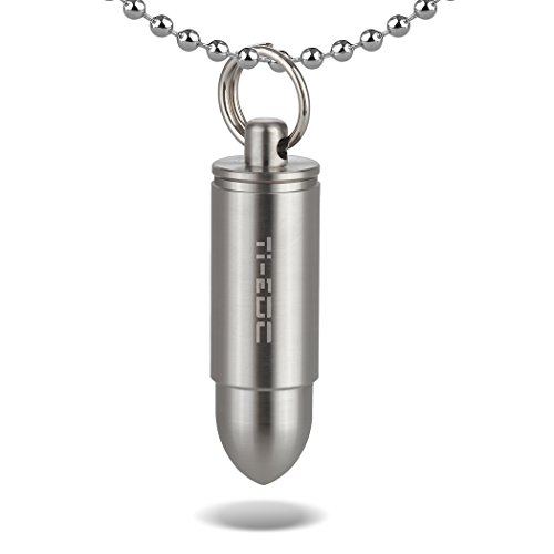 Product Cover TI-EDC Mini Pill Fob Titanium Bullet Design Pill Holder for Necklace Keychain Charm Pendant Pill Case Ultra-Lightweight 0.2oz Waterproof