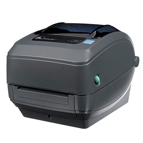Product Cover Zebra - GX430t Thermal Transfer Desktop Printer for labels, Receipts, Barcodes, Tags, and Wrist Bands - Print Width of 4 in - USB, Serial, and Parallel Port Connectivity - GX43-102510-000
