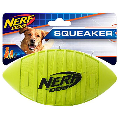 Product Cover Nerf Dog Rubber Football Dog Toy with Squeaker, Lightweight, Durable and Water Resistant, 7 Inch Diameter for Medium/Large Breeds, Single Unit, Green