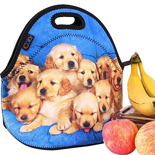 Product Cover iColor Lovely Small Dogs Neoprene Insulated Waterproof Cooler Box Container Soft Case baby lunchbox Handbag Work Travel Outdoor Thermal Lunch Tote Bag School/Office Storage Pouch Food Carrying YLB-56