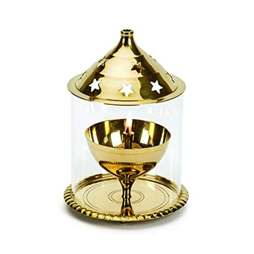 Product Cover Borosil Brass Akhand Puja Diya in Large Size- Handcrafted India Tradition Brass Lamp can be Used in Mandir, Bed Room and All Festivals Like Diwali Christmas etc.