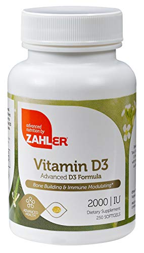 Product Cover Zahler Vitamin D3 2000 IU, an All-Natural Supplement Supporting Bone Muscle Teeth and Immune System, Advanced Formula Targeting Vitamin D Deficiencies, Certified Kosher, 250 Softgels