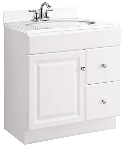 Product Cover Design House 545061 Wyndham White Semi-Gloss Vanity Cabinet with 1-Door and 2-Drawers, 30-Inches Wide by 31.5-Inches Tall by 18-Inches Deep