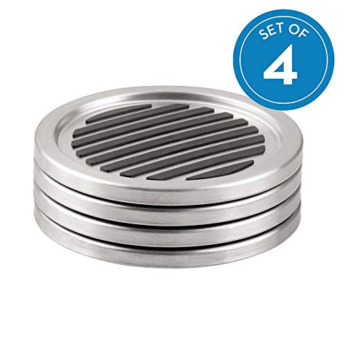 Product Cover InterDesign Forma Drink Coasters - Set of 4, Brushed Stainless Steel/Black