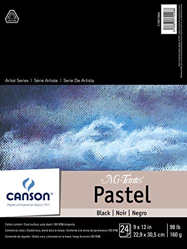 Product Cover Canson Mi-Teintes Pastel Paper Pad, Dual Sided Textures for Pastels, Charcoals, Pencil, Fold Over, 98 Pound, 9 x 12 Inch, Black, 24 Sheets