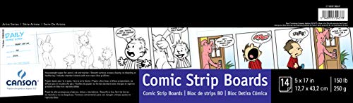 Product Cover Canson Comic Strip Boards Pad with Preprinted, Non-Reproducible, Blue Lines, 150 Pound, 5 x 17 Inch, 14 Sheets