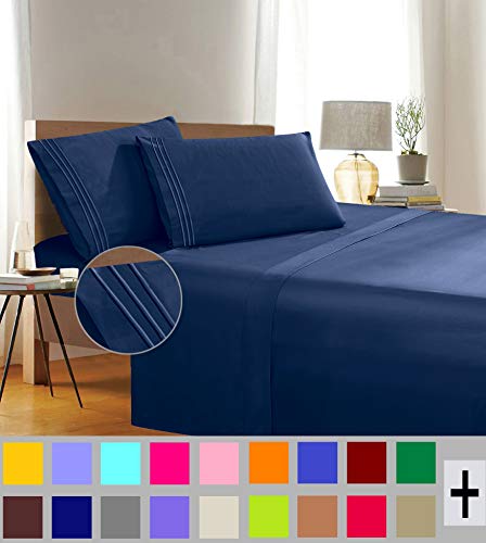 Product Cover Elegant Comfort 1500 Thread Count Wrinkle & Fade Resistant Egyptian Quality 4-Piece Bed Sheet Set Ultra Soft Luxurious Bed Sheet Set includes Flat Sheet, Fitted Sheet and 2 Pillowcases, Oxford Blue, King
