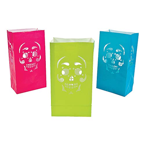 Product Cover Fun Express - Day Of The Dead Luminary Bags (dz) for Halloween - Party Supplies - Bags - Paper Treat Bags - Halloween - 12 Pieces
