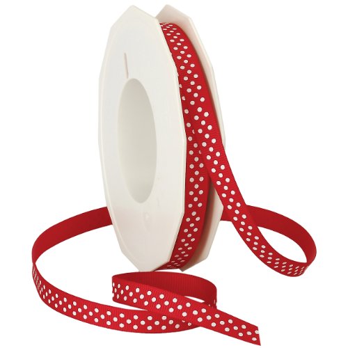 Product Cover Morex Ribbon Swiss Dot Polyester Grosgrain Ribbon, 3/8-Inch by 20-Yard Spool, Red