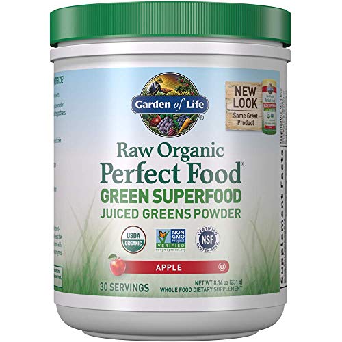 Product Cover Garden of Life Raw Organic Perfect Food Green Superfood Juiced Greens Powder - Apple, 30 Servings (Packaging May Vary) - Vegan Gluten Free Whole Food Dietary Supplement, Plus Probiotics & Enzymes