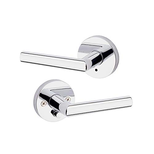 Product Cover Kwikset 91550-004 Milan Door Handle Lever with Modern Contemporary Slim Round Design for Home Bedroom or Bathroom Privacy in Polished Chrome