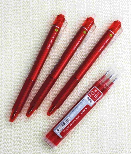 Product Cover Pilot Frixion Ball Knock Retractable Erasable Gel Ink Pens,fine Point, - 0.5 Mm - Red Ink- Value set of 3 & 3 Gel Ink Pen Refill Pack