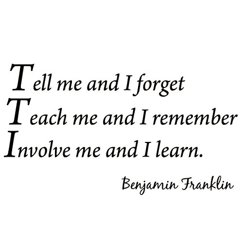 Product Cover Tell Me and I Forget, Teach Me and I Remember, Involve Me and I Learn, Benjamin Franklin Vinyl Wall Art Home Decor Quote Wall Decals