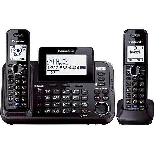 Product Cover Panasonic 2-Line Cordless Phone System with 2 Handsets - Answering Machine, Link2Cell, 3-Way Conference, Call Block, Long Range DECT 6.0, Bluetooth - KX-TG9542B (Black)