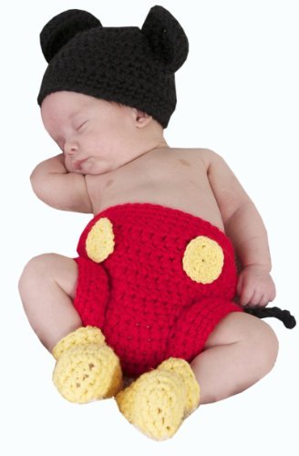 Product Cover Jastore Photography Prop Baby Costume Cute Crochet Knitted Hat Cap Girl Boy Diaper Shoes Mouse