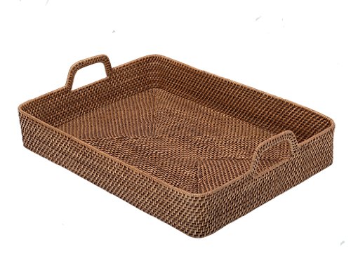 Product Cover KOUBOO Rectangular High-Walled Rattan Serving Tray, Honey-Brown
