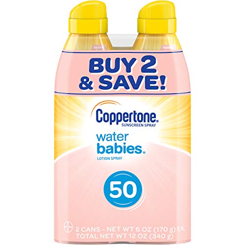 Product Cover Coppertone WaterBABIES Sunscreen Quick Cover Lotion Spray Broad Spectrum SPF 50, Twin Pack (6 Fluid Ounces Per Bottle)