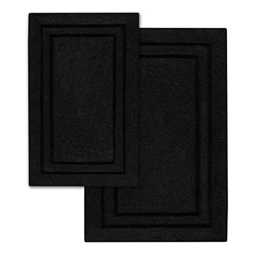 Product Cover Superior 2-Pack Bath Rugs, Premium 100% Combed Cotton with Non-Slip Backing, Soft, Plush, Fast Drying and Absorbent - Black, 20