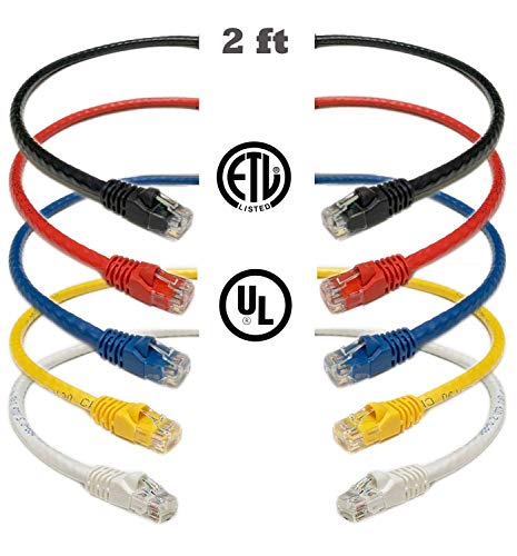 Product Cover iMBAPrice® Mixed Colors - 2 feet RJ45 Cat6 Snagless Ethernet Patch Cable Multi Color (Red, Blue, Black, White, Yellow) - 5 Pack