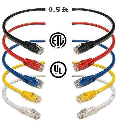 Product Cover iMBAPrice® Mixed Colors - 0.5 feet(6 inch) RJ45 Cat6 Snagless Short Ethernet Patch Cable Multi Color (Red, Blue, Black, White, Yellow)- 5 Pack