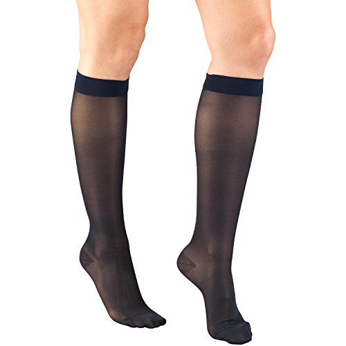 Product Cover Truform Sheer Compression Stockings, 15-20 mmHg, Women's Knee High Length, 20 Denier, Navy, Large