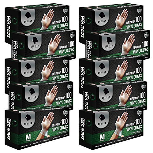 Product Cover Gorilla Supply 1000 Vinyl Gloves M Case Powder Free(100 of 10) Latex Free Extra Strong Food, Medium