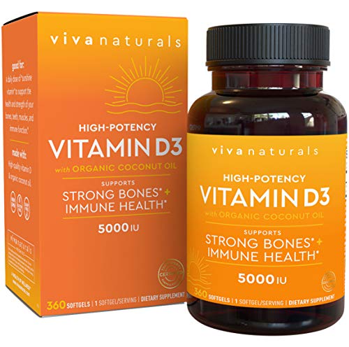 Product Cover Vitamin D3 5000 IU, 360 Softgels - High Potency Vitamin D Made with Organic Coconut Oil, Vitamin D for Healthy Immune Function, Bone Health & Muscles Function