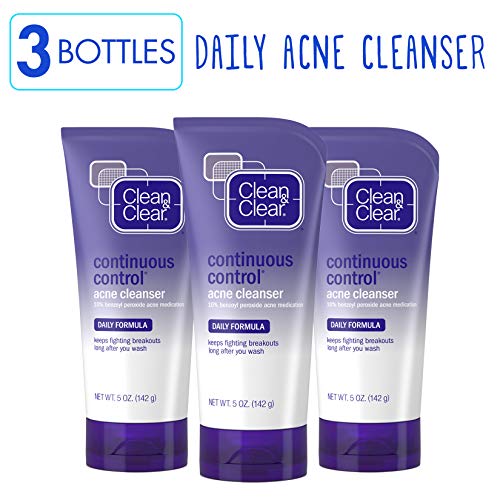 Product Cover Clean & Clear Continuous Control Benzoyl Peroxide Acne Face Wash with 10% Benzoyl Peroxide Acne Treatment, Daily Facial Cleanser, 5 Ounce, Pack of 3
