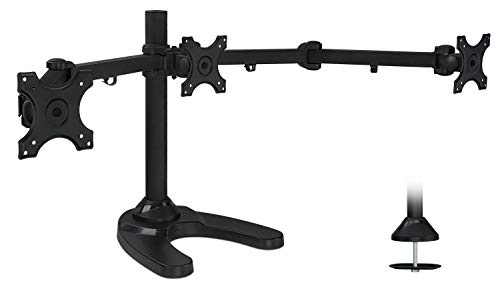 Product Cover Mount-It! Triple Monitor Stand | 3 Monitor Stand Mount | Free Standing and Grommet Bases | Fits 19 20 21 22 23 24 Inch Computer Screens | Three Heavy Duty Adjustable Arms | VESA 75 100 Compatible