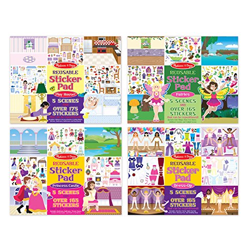Product Cover Melissa & Doug Reusable Sticker Pads Set - Fairies, Princess Castle, Play House and Dress Up, Multi Color