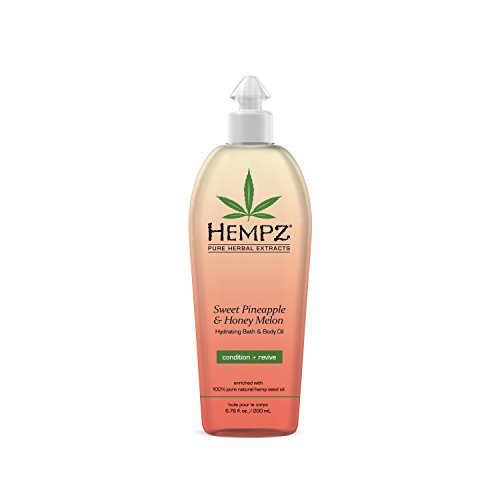 Product Cover Hempz Hydrating Bath and Body Oil, Off Yellow, Sweet Pineapple/Honey Melon, 6.76 Fluid Ounce