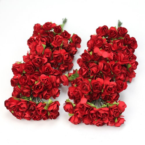 Product Cover ReFaxi144 X Chic Mini Artificial Paper Rose Flower Wedding Card Decor Craft (Red)